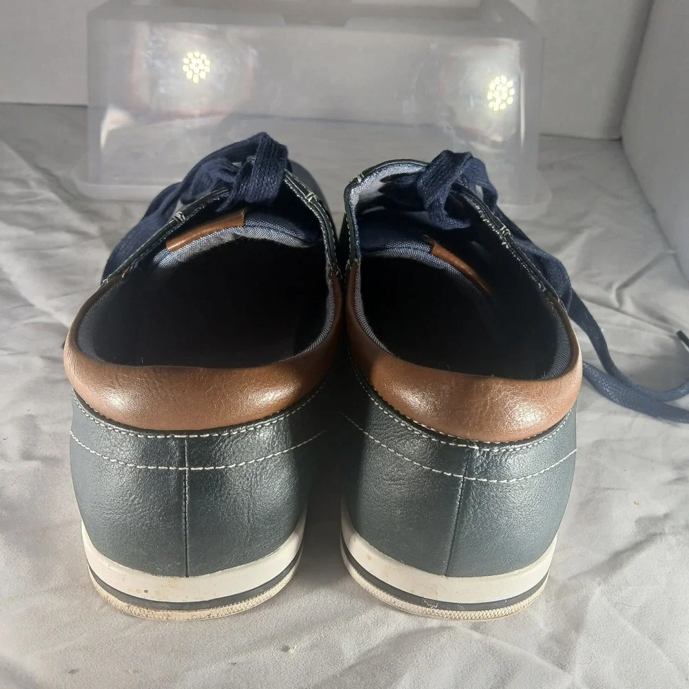 Bruno Marc Mens Chambray Denim Oxford Casual Dress Shoes Brown Tan Blue Size 9.5